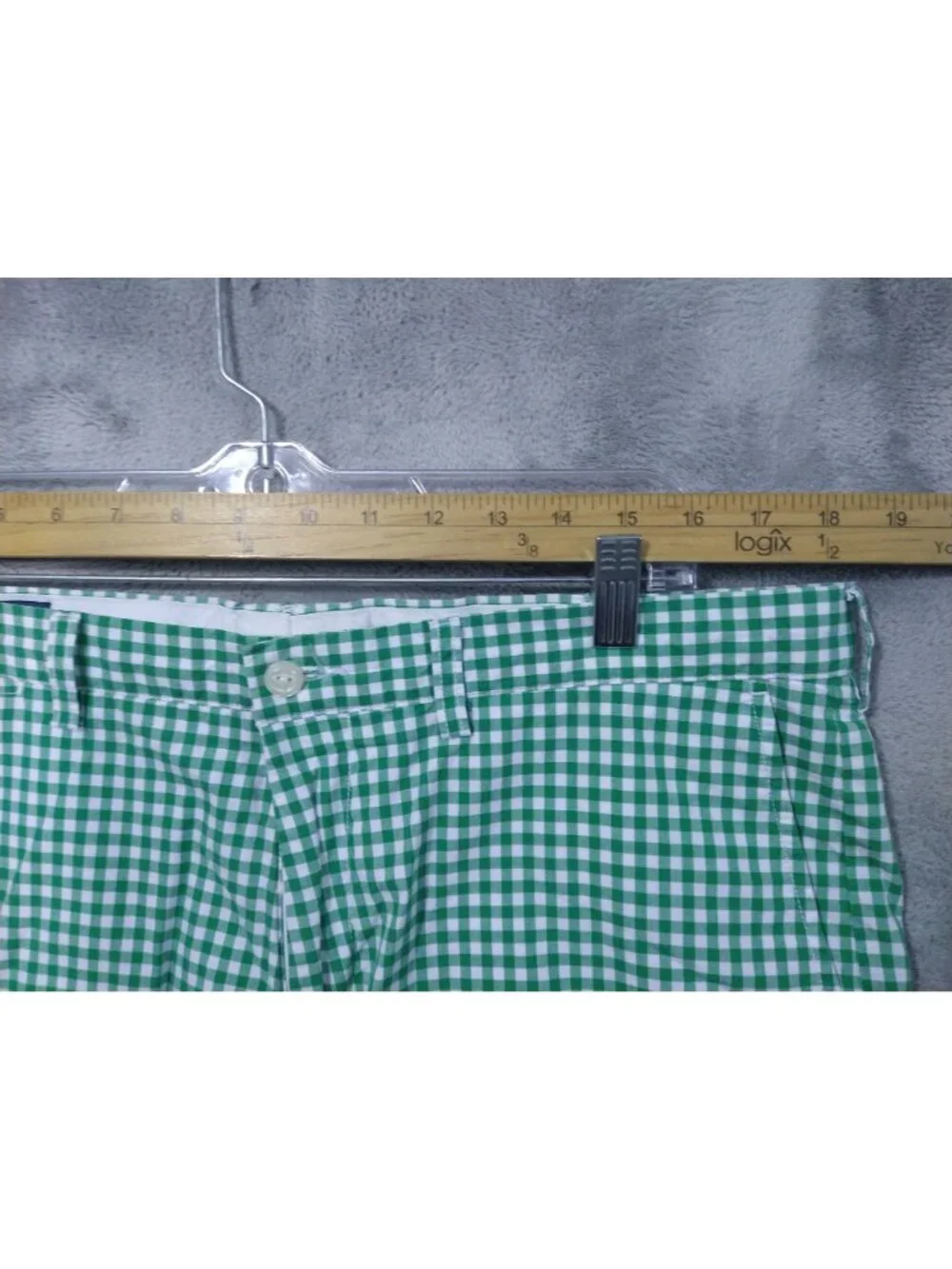 Polo Ralph Lauren Shorts Mens 36 Green Gingham Plaid Suffield Chino Flat Front